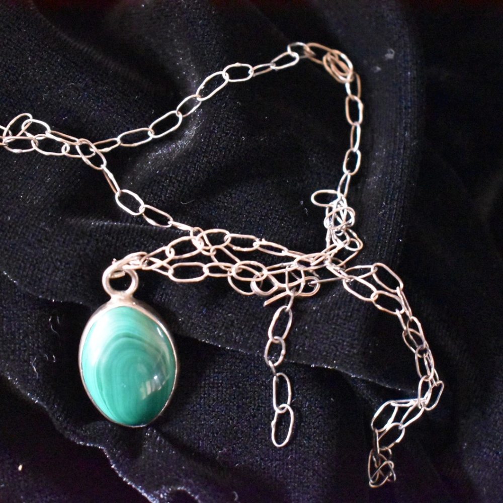 Green Agate Pendant on a Sterling Silver Chain
